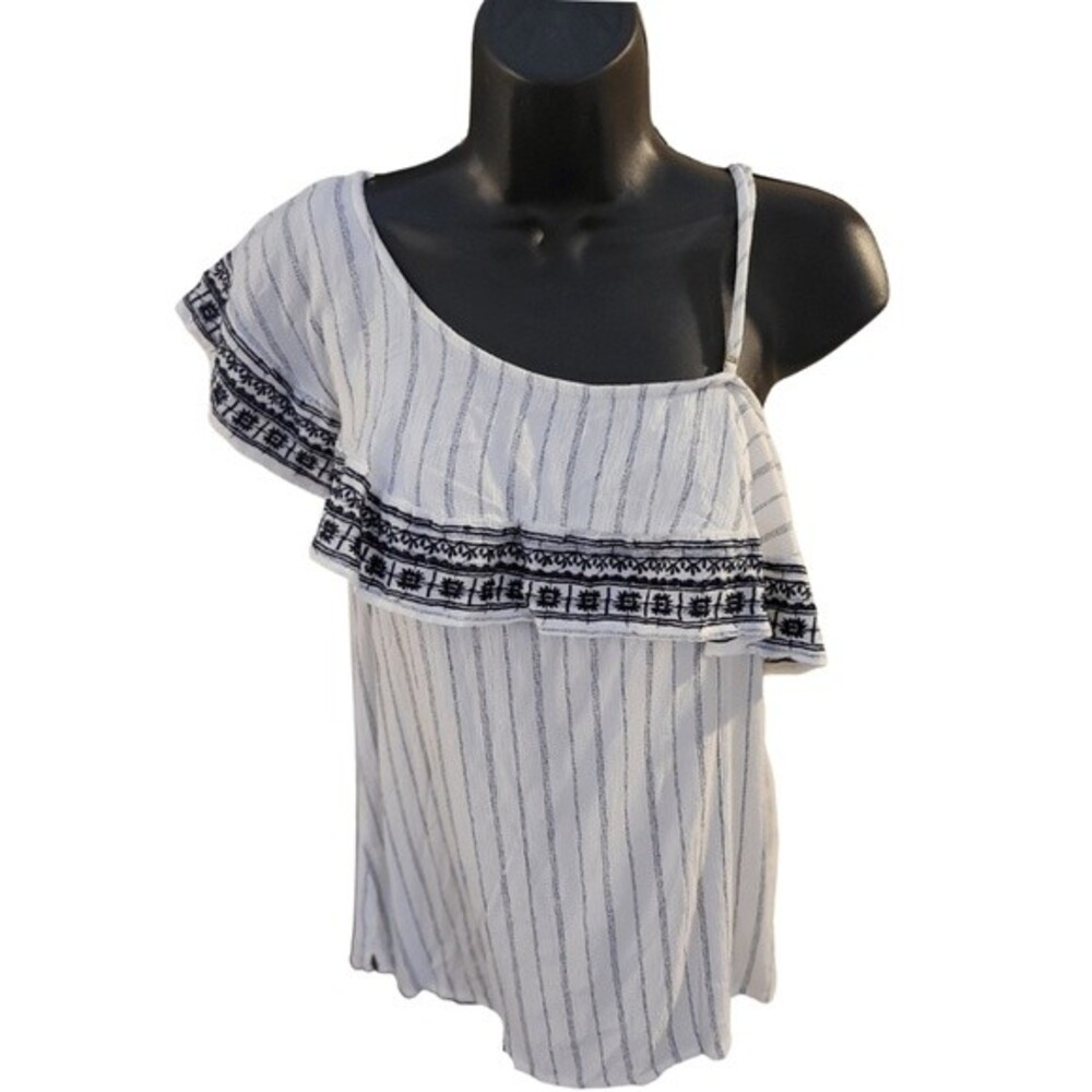 Abercrombie & Fitch Black/White Striped Cold Shoulder Blouson Size Small